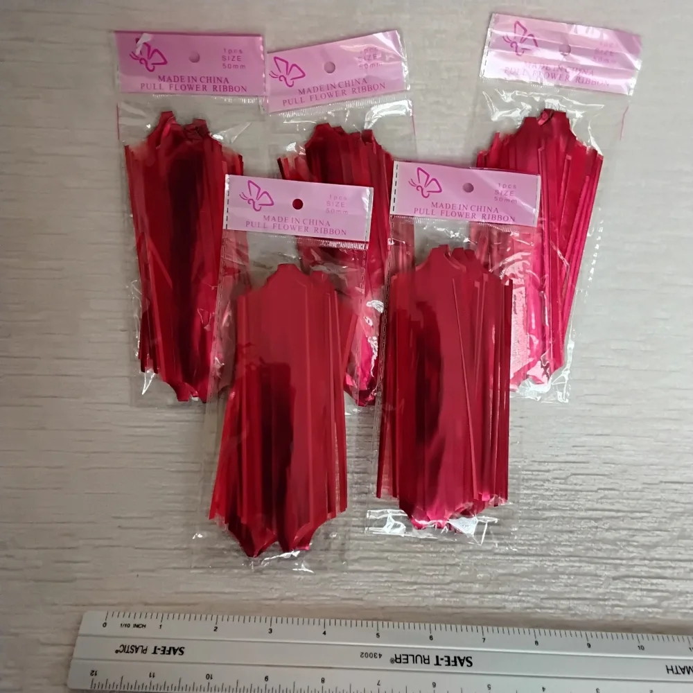 Pull-Ribbon Bows Set Of 5 Color RED 50mm Easy Present/basket Decor New With Tags - Picture 2 of 6